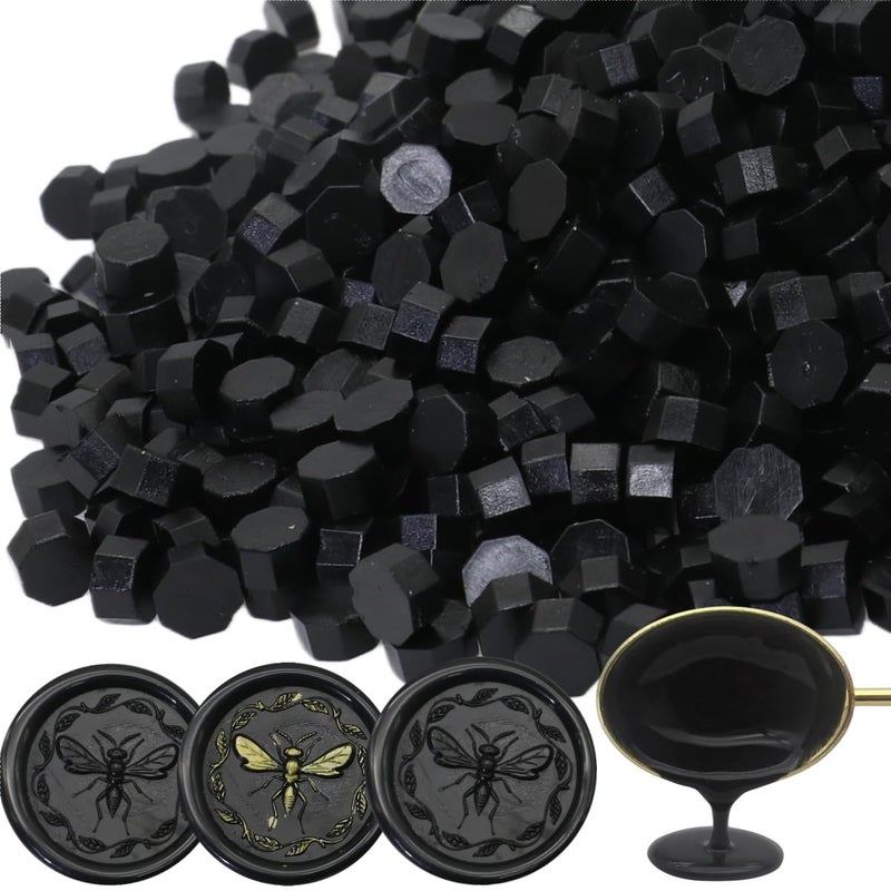 Atopbb 300 Pcs Wax Seal Beads, Sealing Wax Beads, Refilling Octagon Wax Sealing Beads for Wax Stamp Sealing, Perfect for Wedding Invitations, Christmas Cards, Envelopes, Letter Sealing (Black) - Image 1